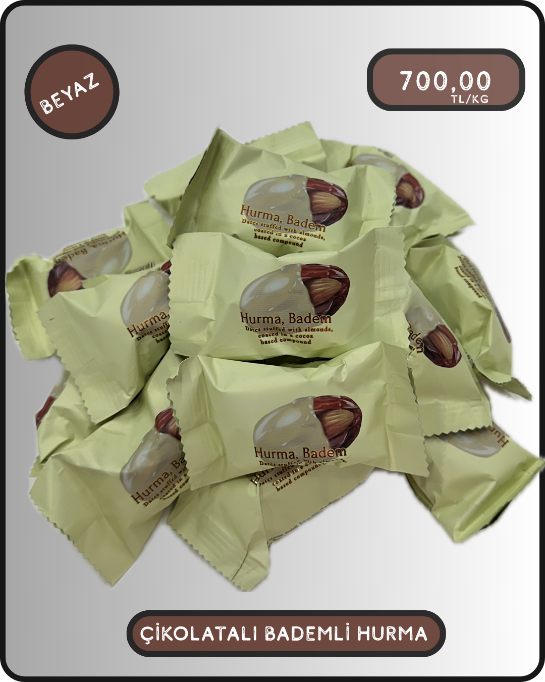 BEYAZ ÇİKOLATA KAPLI BADEMLİ HURMA