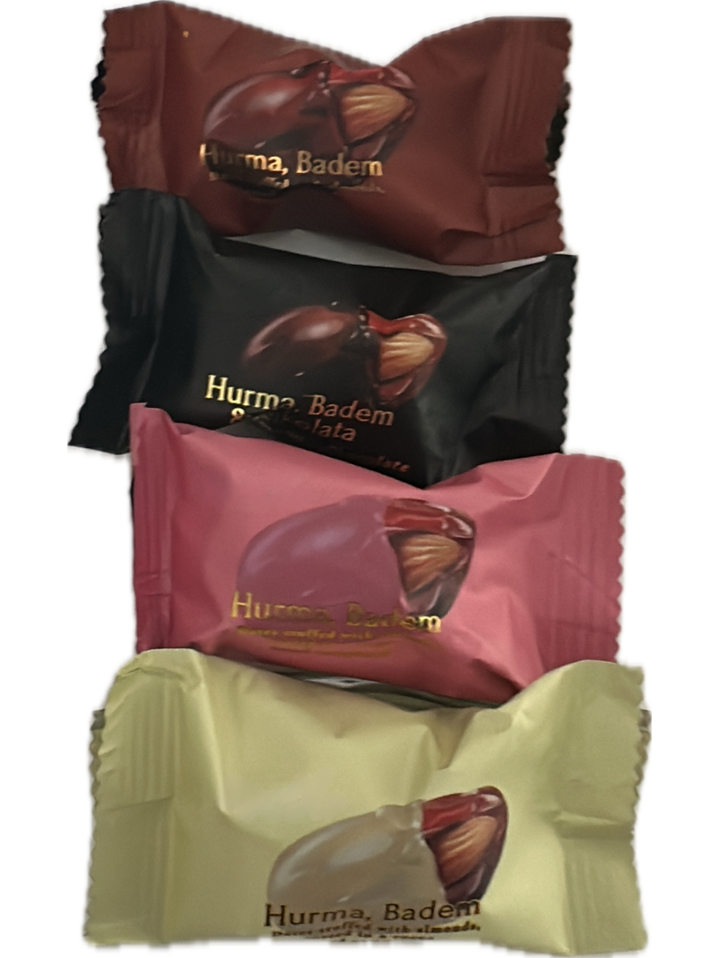 ÇİKOLATA KAPLI BADEMLİ HURMA KARIŞIK PAKET(BEYAZ - BİTTER - SÜTLÜ - ÇİLEK)